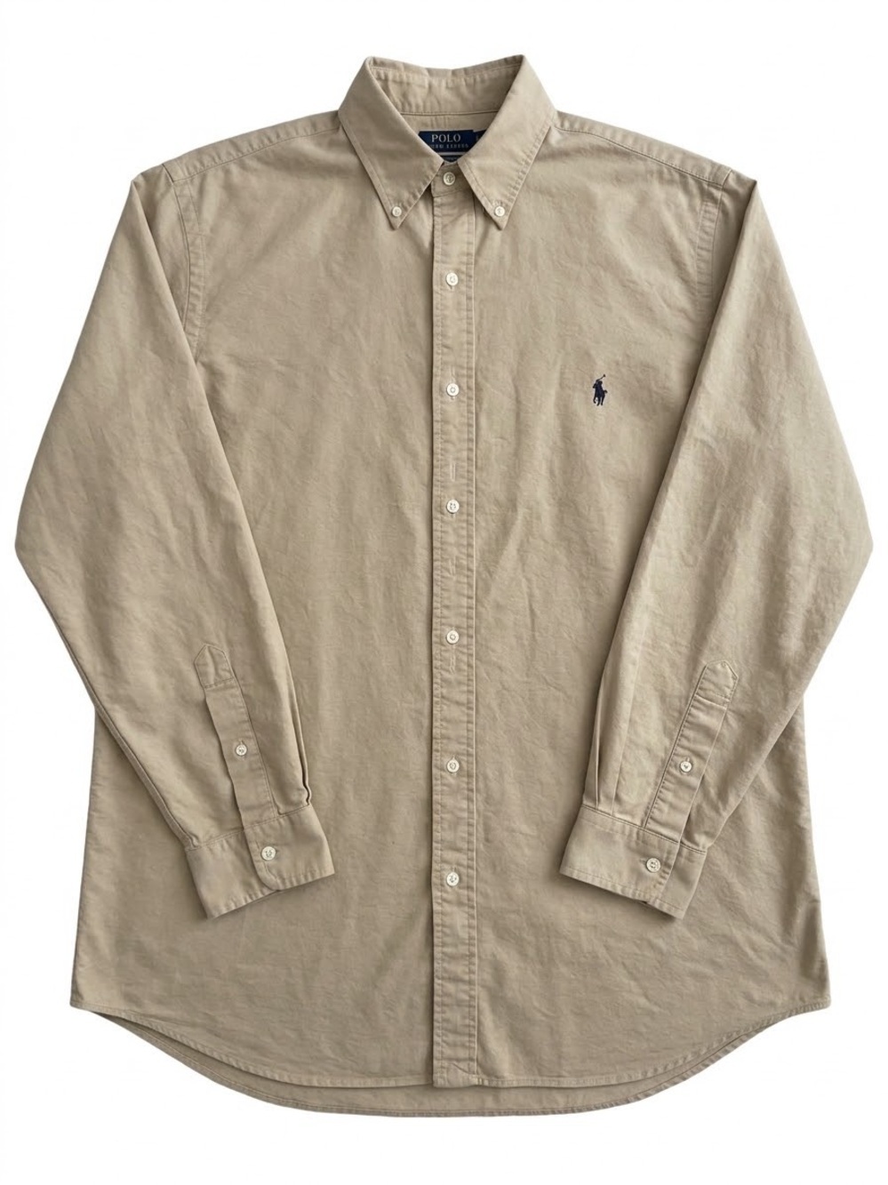 Polo Ralph Lauren Men's Tan Beige Button-Down Oxford Shirt Navy Pony XLT Tall